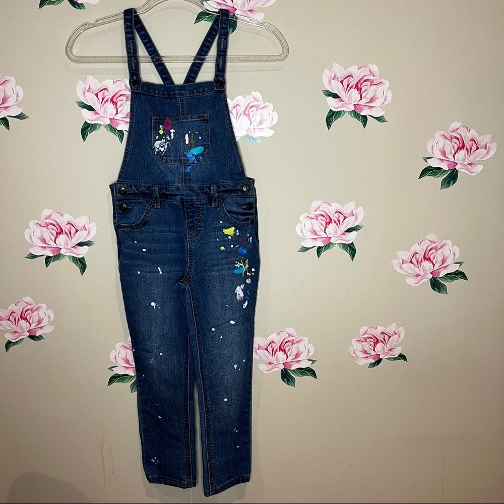 Cat & Jack Paint Splattered Overalls Jeans. F-1